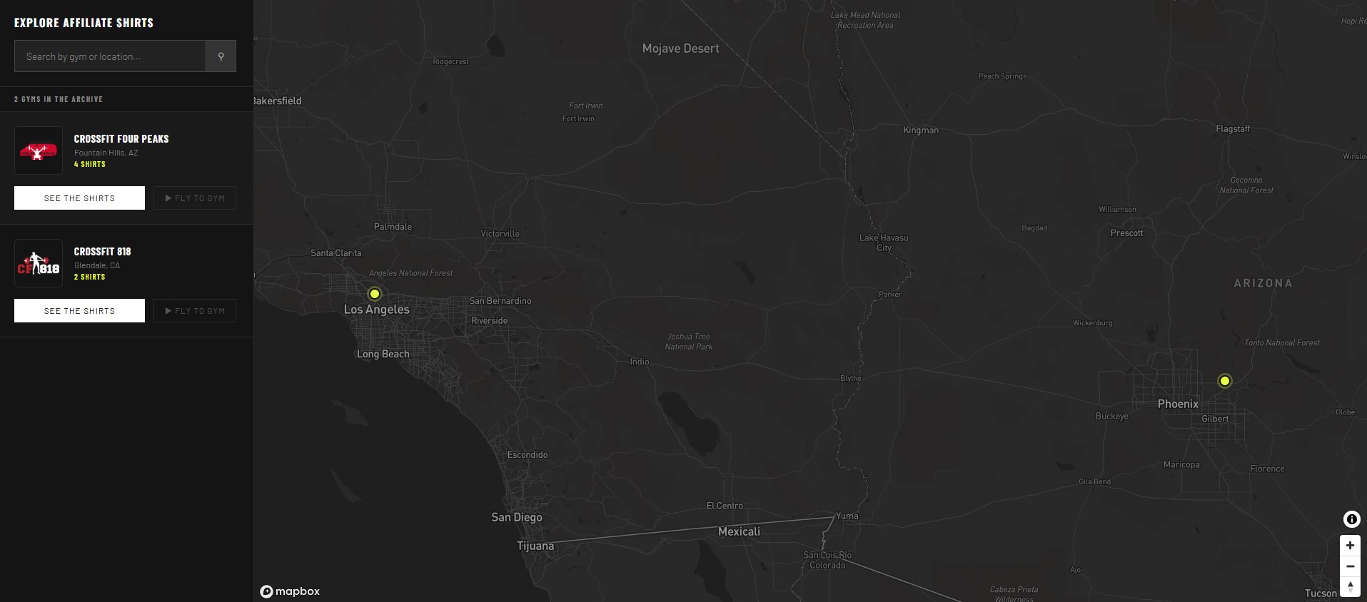Interactive map showing CrossFit affiliate locations